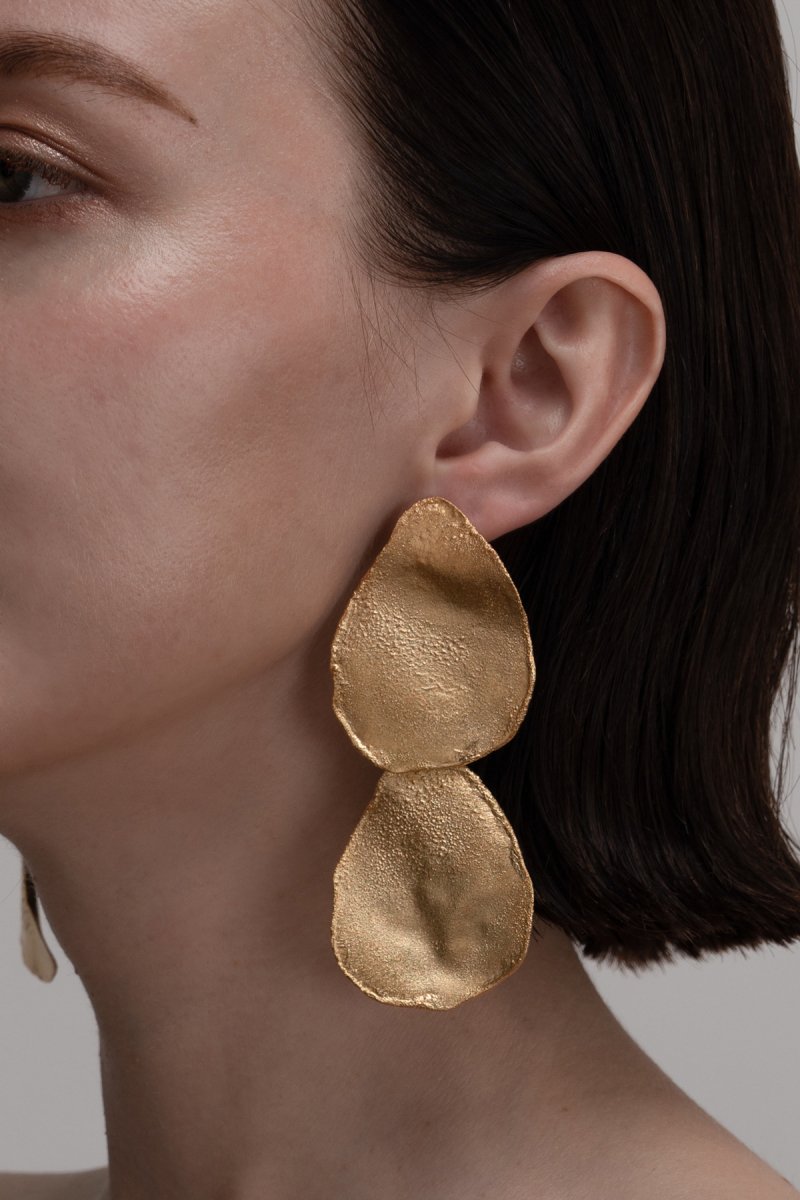 Irregular shape double earrings (gold)