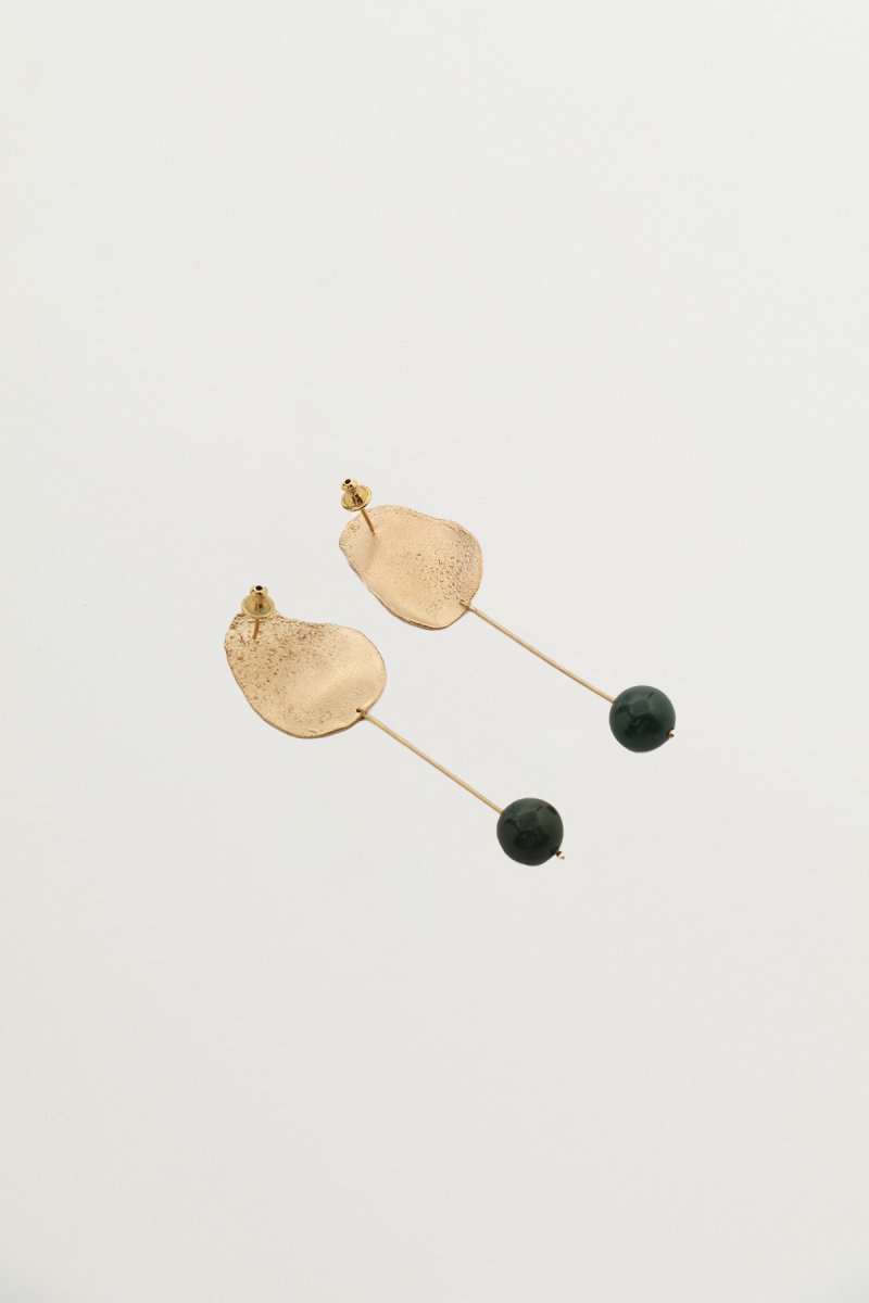 Stone drop earrings / Moss agate (gold)