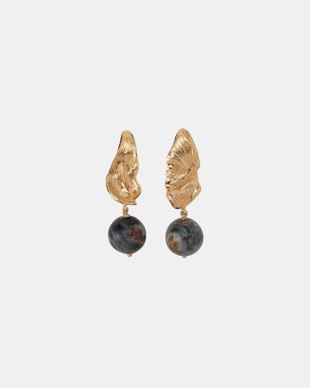 Stone asymmetry ear clips (Pietersite)(gold×blue) - MARGE Online Shop