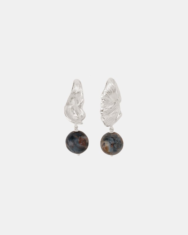 Stone asymmetry ear clips (Pietersite)(Silverblue)