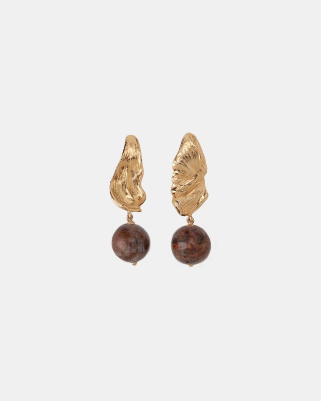 Stone asymmetry ear clips (Pietersite)(gold×brown)
