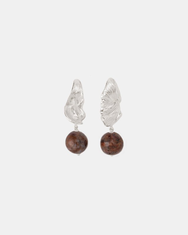 Stone asymmetry ear clips (Pietersite)(Silver×brown)