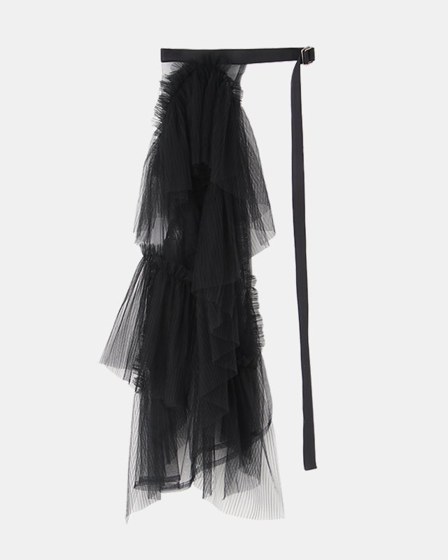 Pleated tulle wrap skirt (black)