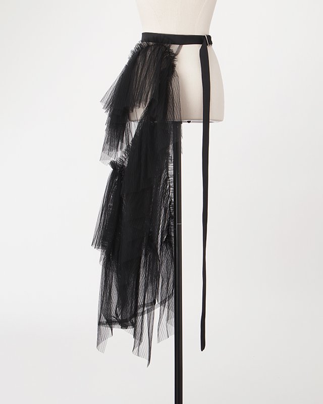 Pleated tulle wrap skirt (black)