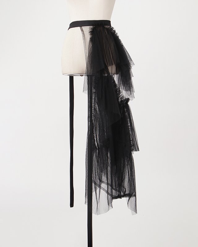 Pleated tulle wrap skirt (black)