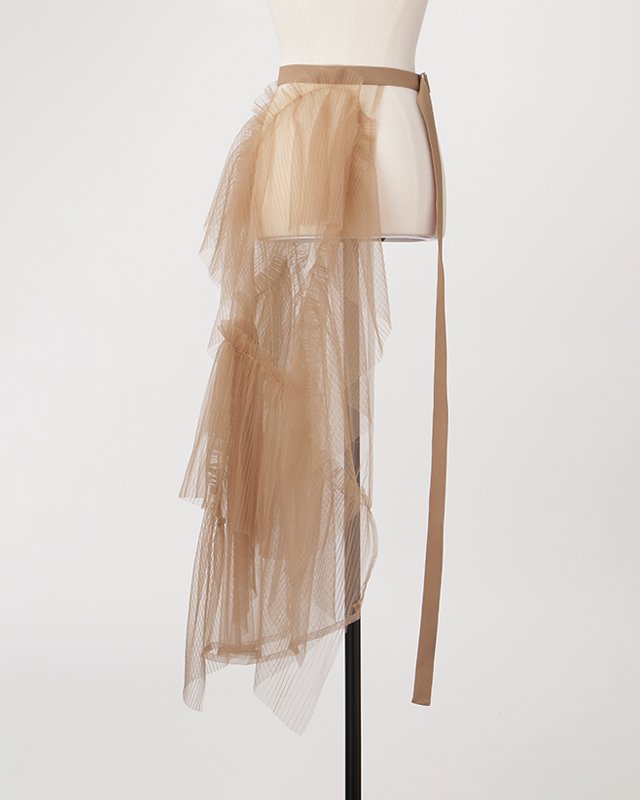 Pleated tulle wrap skirt (sand)