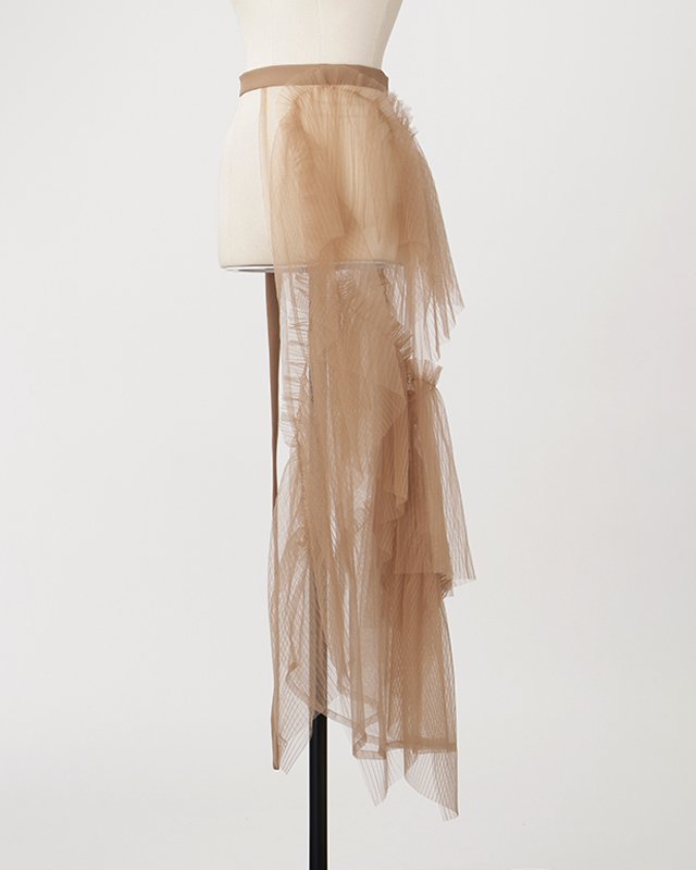 Pleated tulle wrap skirt (sand)