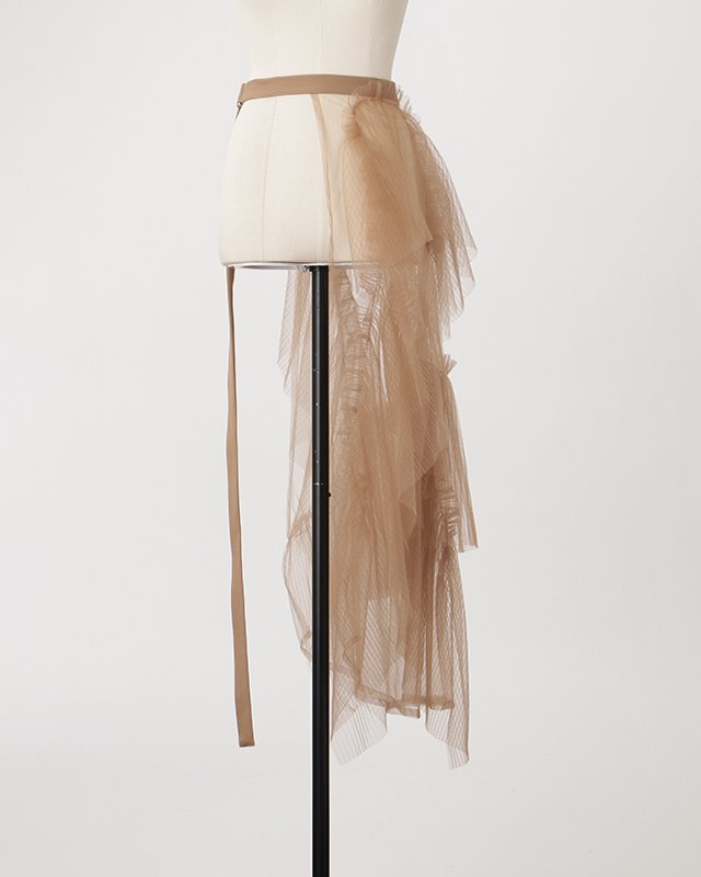 Pleated tulle wrap skirt (sand)