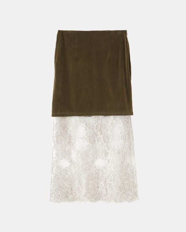 Velours & lace midi skirt (khaki) - MARGE Online Shop Velours & lace midi skirt (khaki) - MARGE Online Shop