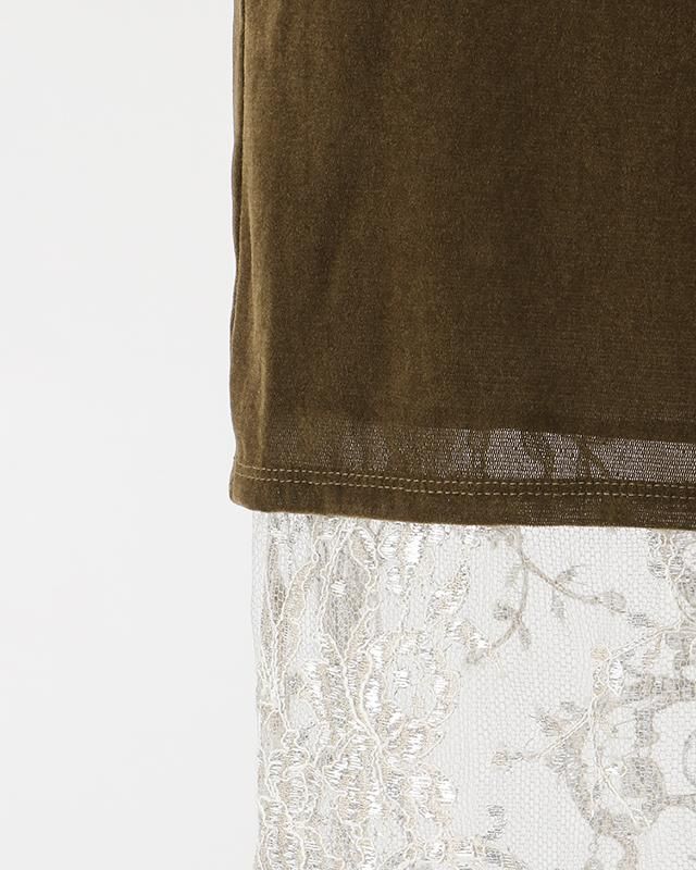Velours & lace midi skirt (khaki) - MARGE Online Shop Velours & lace midi skirt (khaki) - MARGE Online Shop