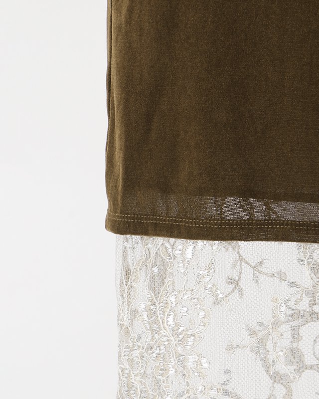 Velours & lace midi skirt (khaki)