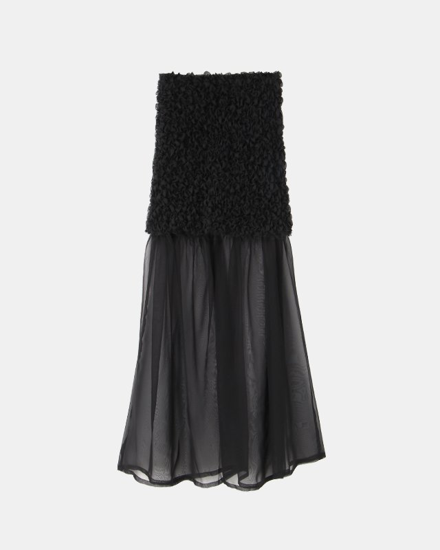 Organdy & chiffon shirring maxi skirt (black)