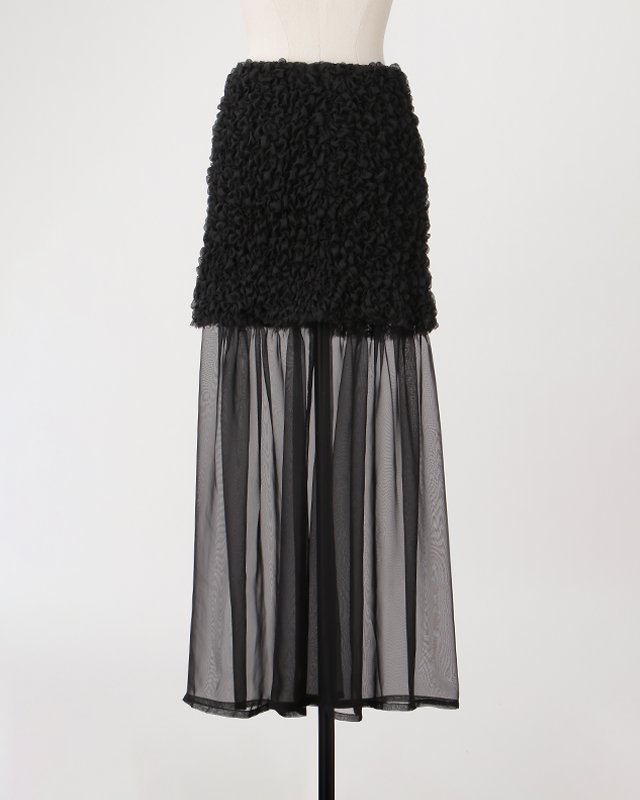 Organdy & chiffon shirring maxi skirt (black)