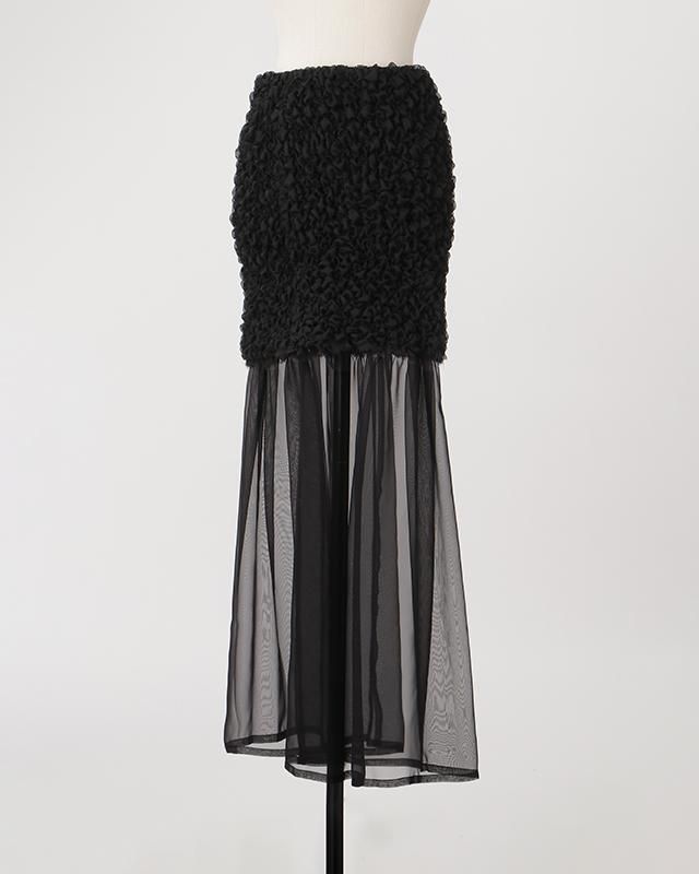 Organdy & chiffon shirring maxi skirt (black)