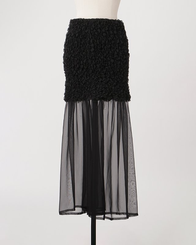 Organdy & chiffon shirring maxi skirt (black)