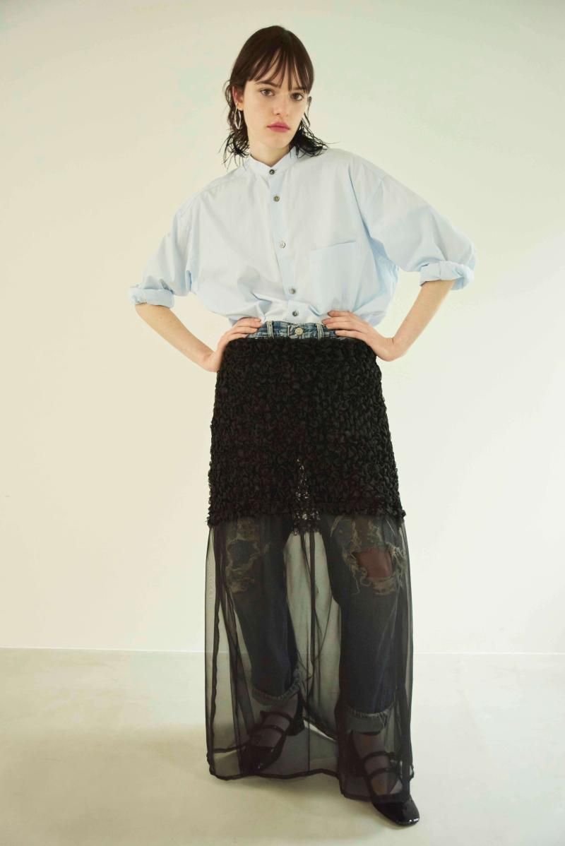Organdy & chiffon shirring maxi skirt (black) - MARGE Online Organdy & chiffon shirring maxi skirt (black) - MARGE Online