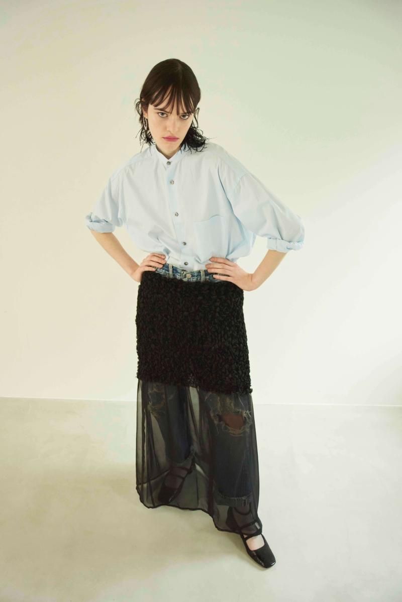 Organdy & chiffon shirring maxi skirt (black) - MARGE Online Organdy & chiffon shirring maxi skirt (black) - MARGE Online