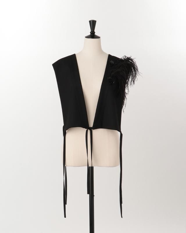 Beading & feather short gilet - MARGE Online Shop