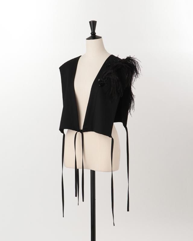 Beading & feather short gilet