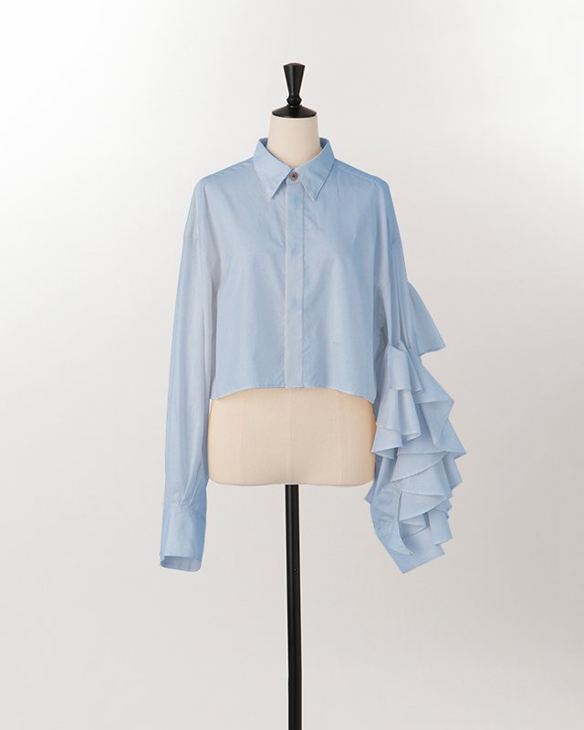 Ruffle long sleeve shirt (light blue)