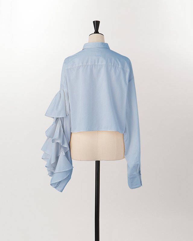 Ruffle long sleeve shirt (light blue)