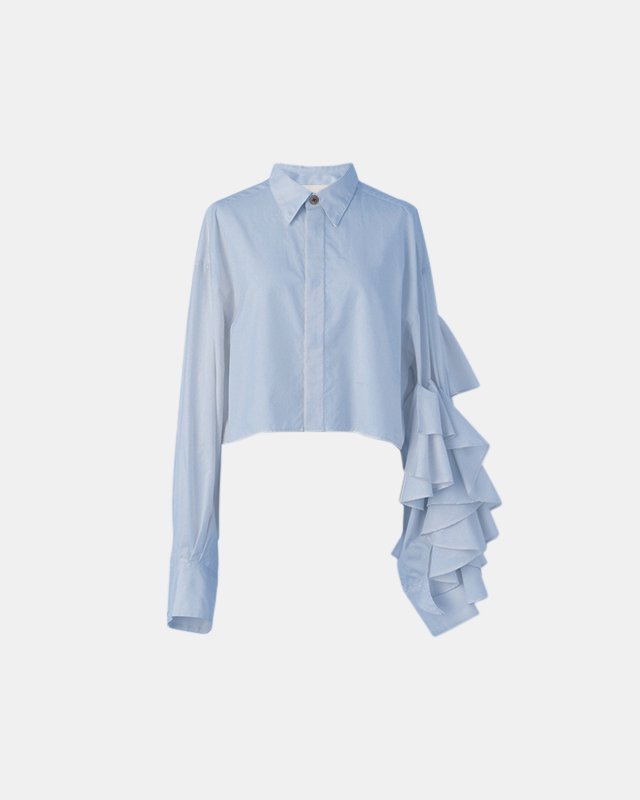 Ruffle long sleeve shirt (light blue)