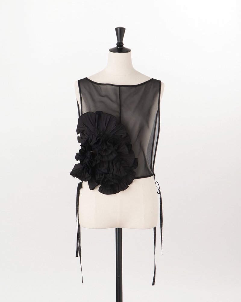 Pleated taffeta decorative gilet (black)