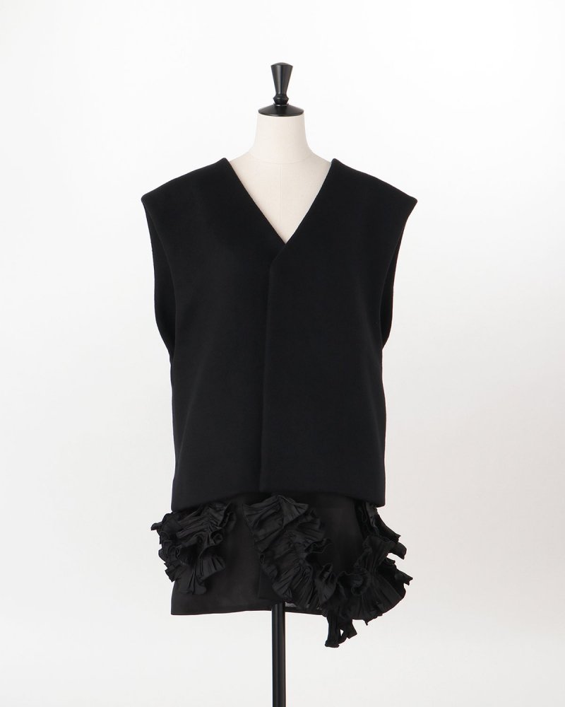 Wool & pleated taffeta vest (black)