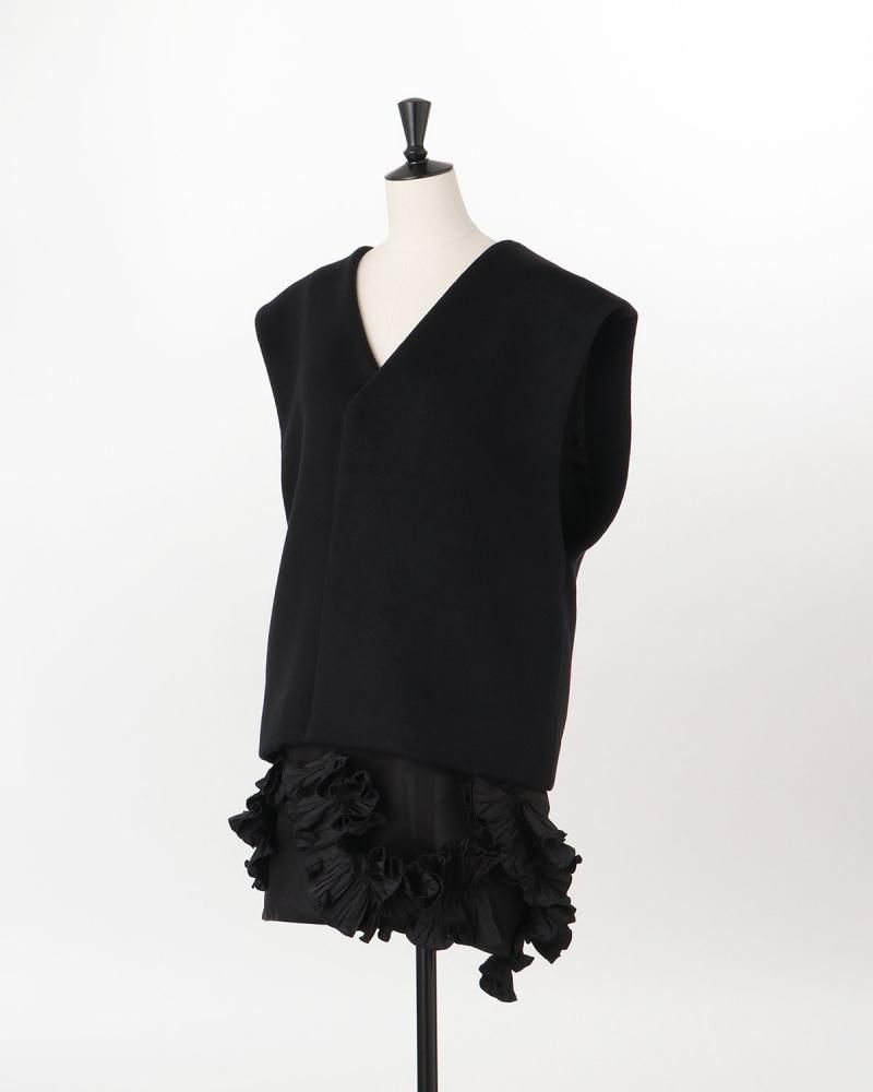 Wool & pleated taffeta vest