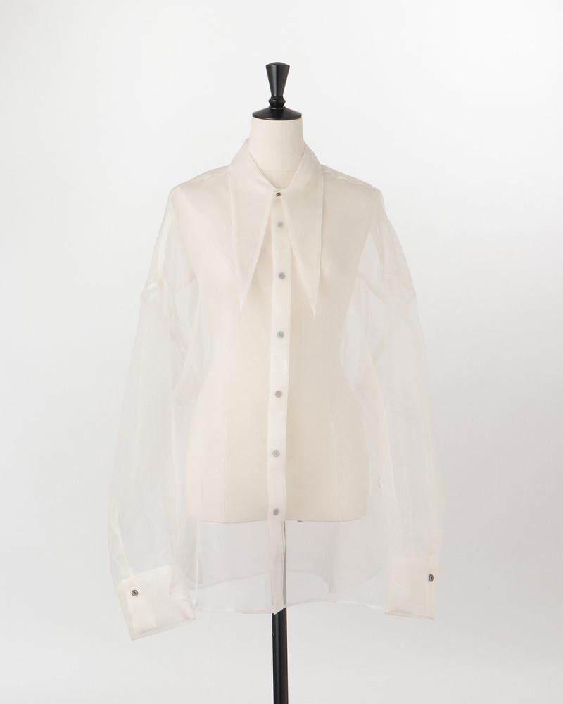 Silk organza tie collar shirt