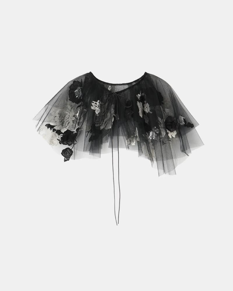 Lace cutout bead-embellished tulle collar (artisanal)