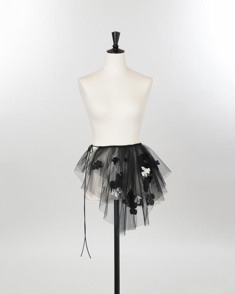 Lace cutout bead-embellished tulle collar (artisanal)