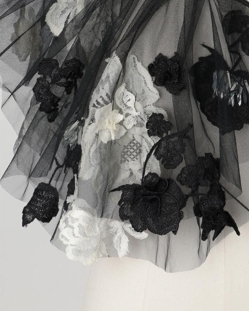 Lace cutout bead-embellished tulle collar (artisanal)