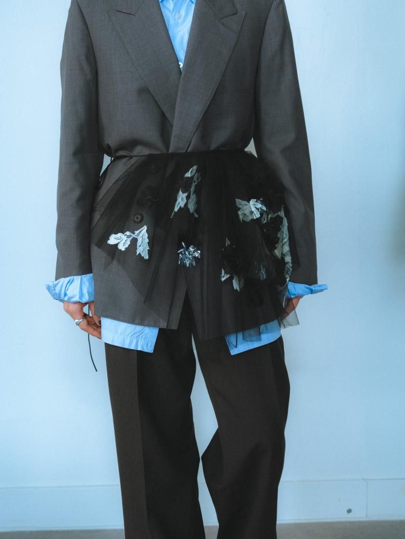Lace cutout bead-embellished tulle collar (artisanal)