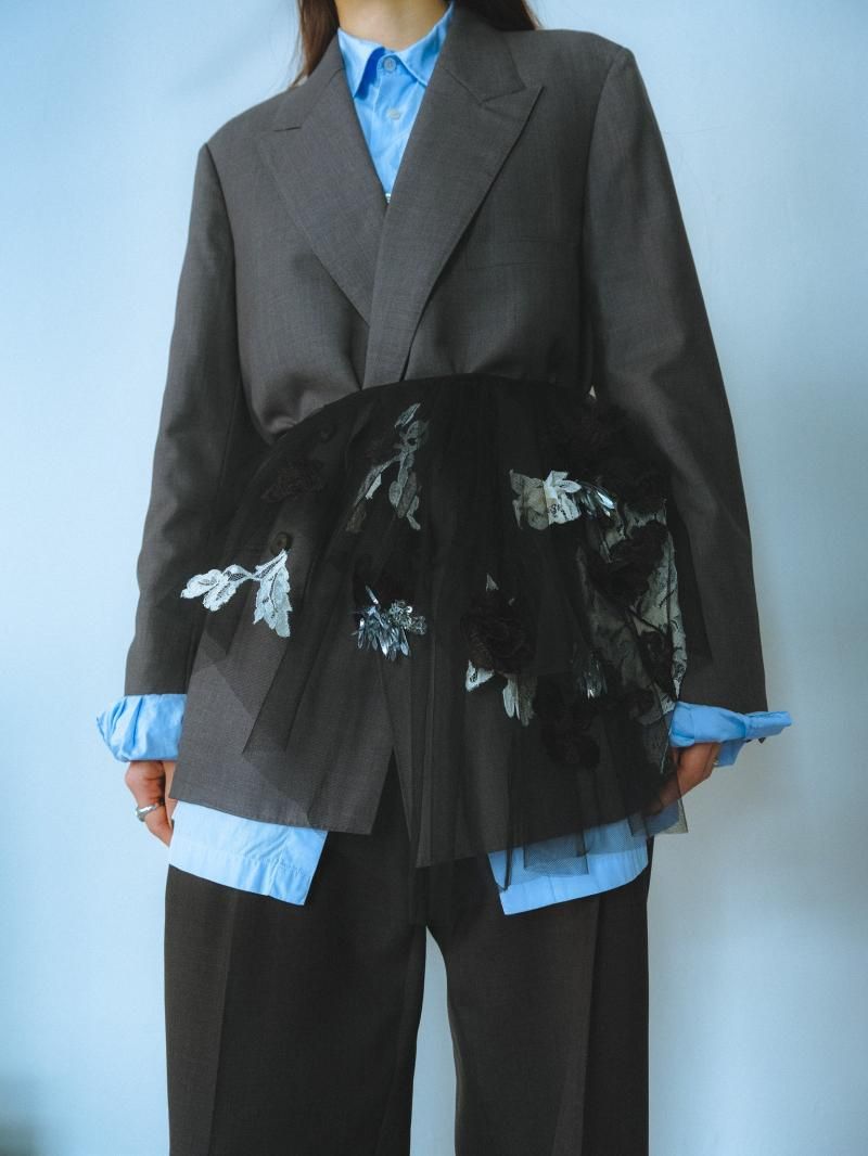 Lace cutout bead-embellished tulle collar (artisanal)