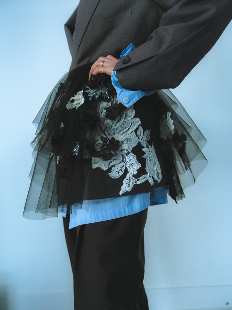 Lace cutout bead-embellished tulle collar (artisanal)