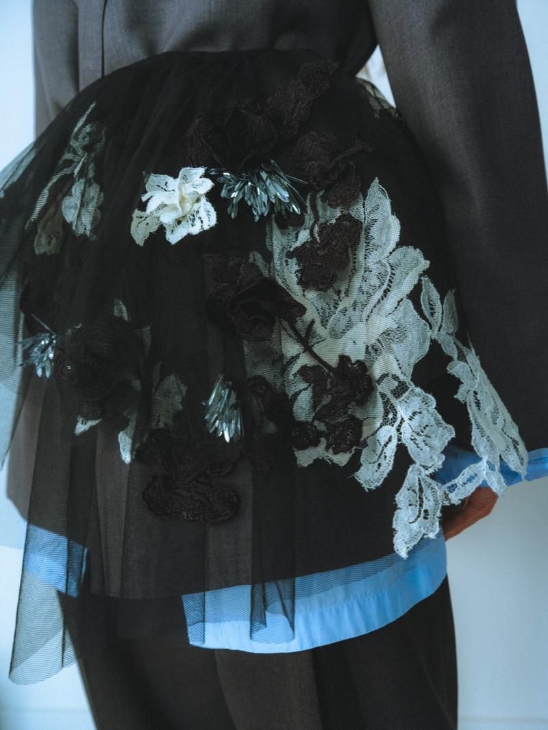 Lace cutout bead-embellished tulle collar (artisanal)