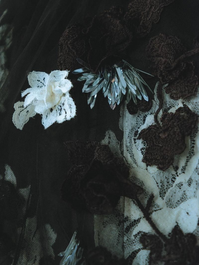 Lace cutout bead-embellished tulle collar (artisanal)