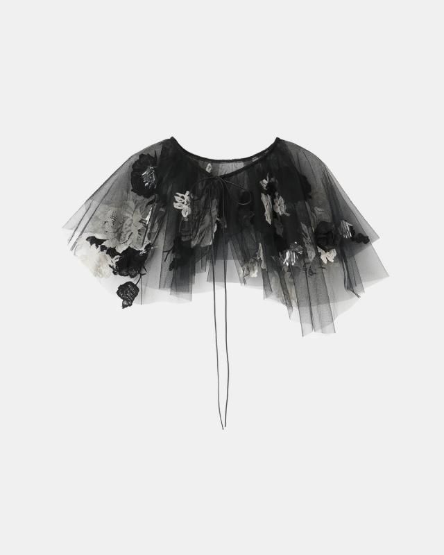 Lace cutout bead-embellished tulle collar (artisanal)