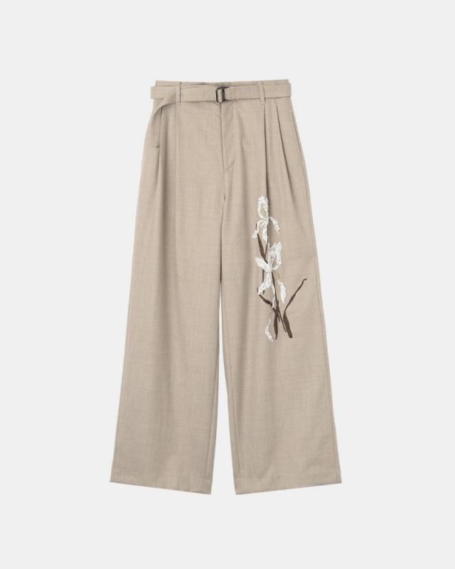 Wool sequin-embellished belted trousers 