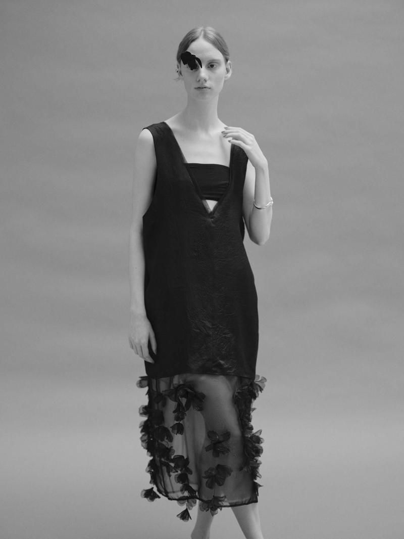 Layered flower motif gown