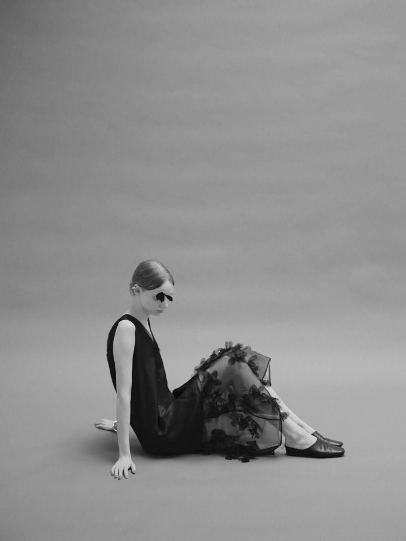 Layered flower motif gown