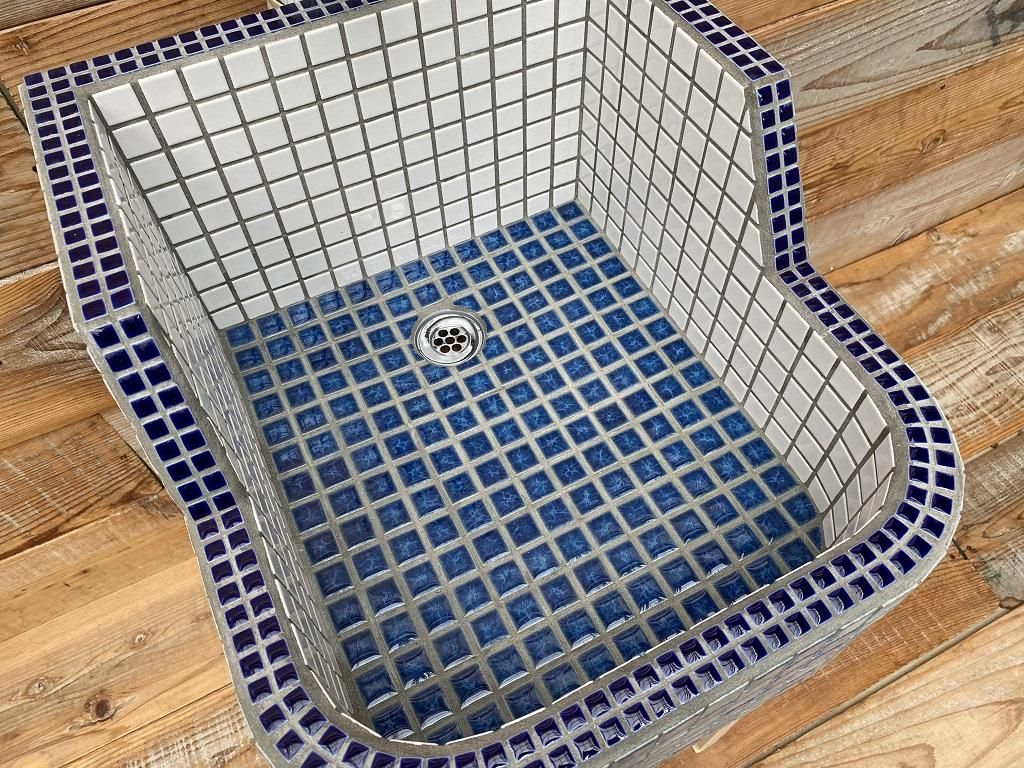 ☆こぱんだ☆軽量タイルシンク17 受注後製作／防水加工済み/室内OK＊水色MIXの縦長シンク[light