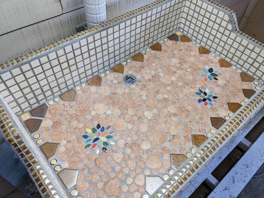 作善堂タイルシンク ミルキーブラウンのマーブルレトロシンク 屋外専用