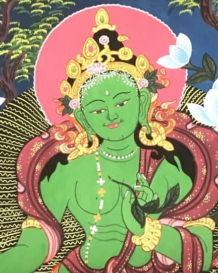 緑ターラー菩薩曼陀羅(曼荼羅) ◇仏画◇手描き - アジアン雑貨と 緑ターラー菩薩曼陀羅(曼荼羅) ◇仏画◇手描き - アジアン雑貨と
