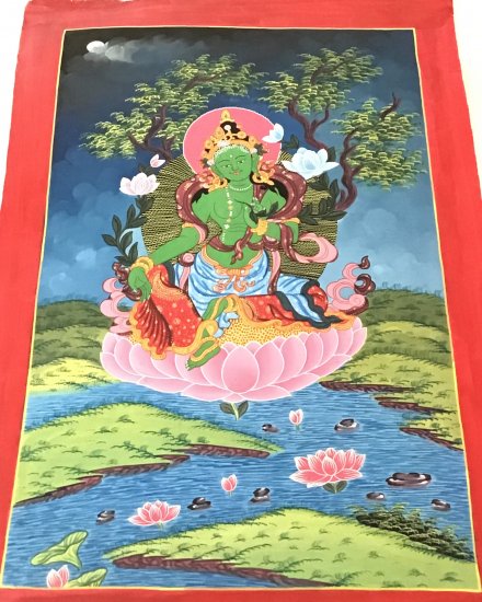 緑ターラー菩薩曼陀羅(曼荼羅) ◆仏画◆手描き - アジアン雑貨と天然石　空の輪