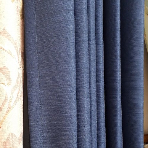 防炎 遮光1級 ブルー 無地調 上品なシャンタン調の遮光カーテン