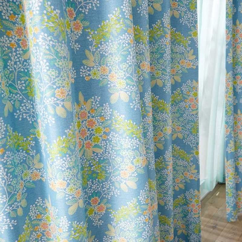 ブルー　花柄　遮光2級　厚地カーテン　日本製　既製品 - 埼玉県所沢市にある開業40年のオーダーカーテン専門店「うちのカーテン」のネットショップです