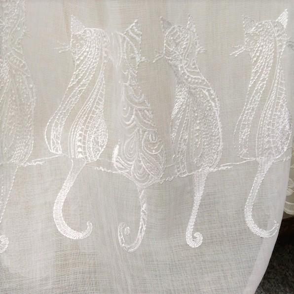 後ろ姿の猫の刺繍レースカーテン オーダーカーテン トルコ製 後ろ姿の猫の刺繍レースカーテン オーダーカーテン トルコ製