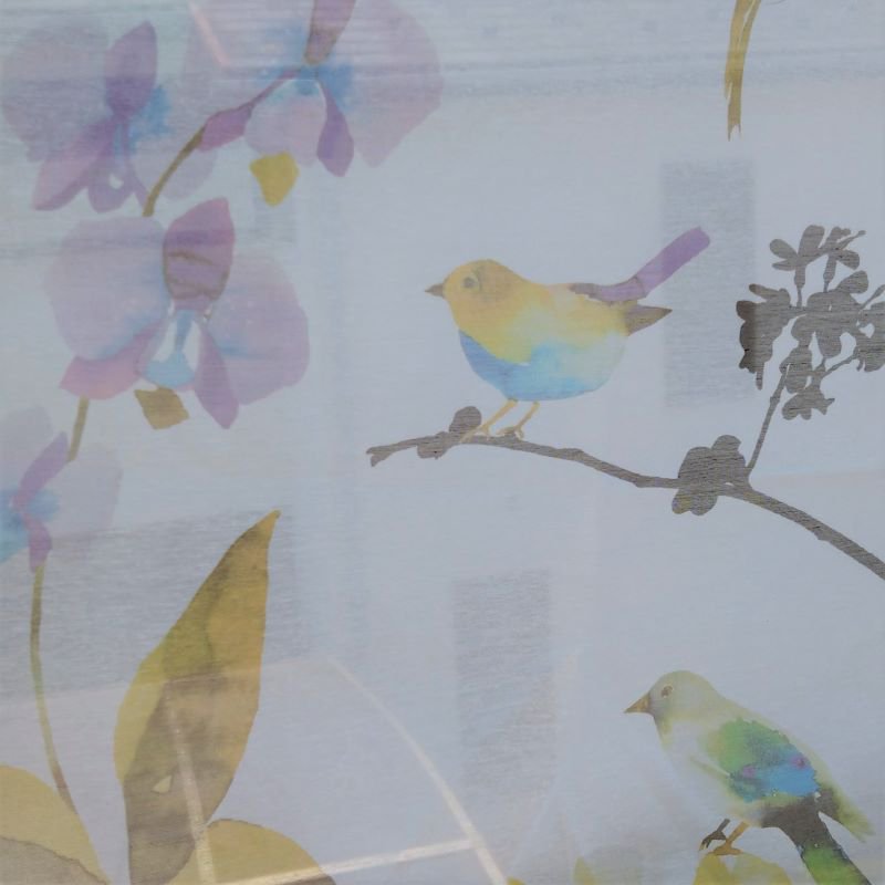 防炎　ナチュラルな生地に鳥とランの柄のレースカーテン　オーダーカーテン　日本製 -  埼玉県所沢市にある開業40年のオーダーカーテン専門店「うちのカーテン」のネットショップです
